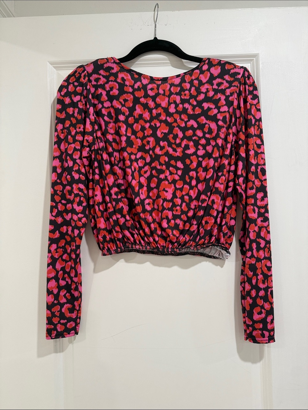 NWT Nasty Gal Pink & Red Animal Print Long Sleeve Crop Top